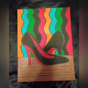 Handpainted High Heel Pumps Acrylic Painting Wall Decor 9x12"